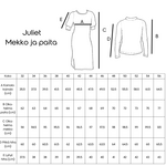 JULIET - Merinovillaisen tai ribbitrikoisen paidan ja mekon ompelukaava koot 32-56
