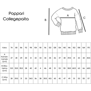 POPPARI - Lasten collegepaidan ompelukaava koot 74-170