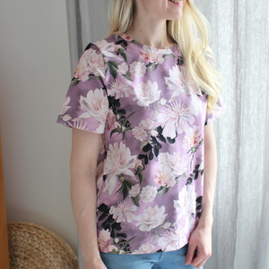 Blossom garden, pastel lila -trikoo 220cm PALA
