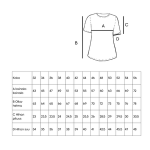 TINNI - Naisten t-paidan ompelukaava koot 32-56, PDF