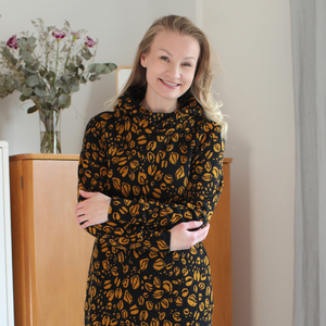 Leopard, musta-okra -merinovilla 150cm PALA