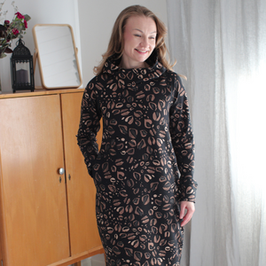 Leopard, coffee beans, isompi kuvio -joustocollege 140cm PALA