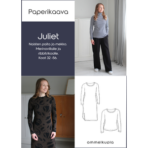 JULIET - Merinovillaisen tai ribbitrikoisen paidan ja mekon ompelukaava koot 32-56
