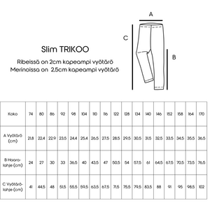 PILVIPOLKU - Lasten legginsit trikoolle, merinovillalle, ribbitrikoolle koot 44-170, PDF