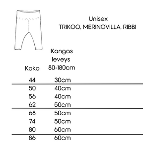 PILVIPOLKU - Lasten legginsit trikoolle, merinovillalle, ribbitrikoolle koot 44-170, PDF