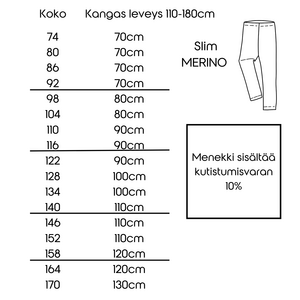 PILVIPOLKU - Lasten legginsit trikoolle, merinovillalle, ribbitrikoolle koot 44-170, PDF