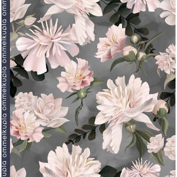 Blossom garden, pastel grey -trikoo 120cm PALA