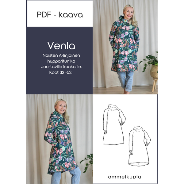VENLA - Naisten hupparitunikan ompelukaava koot 32-52, PDF