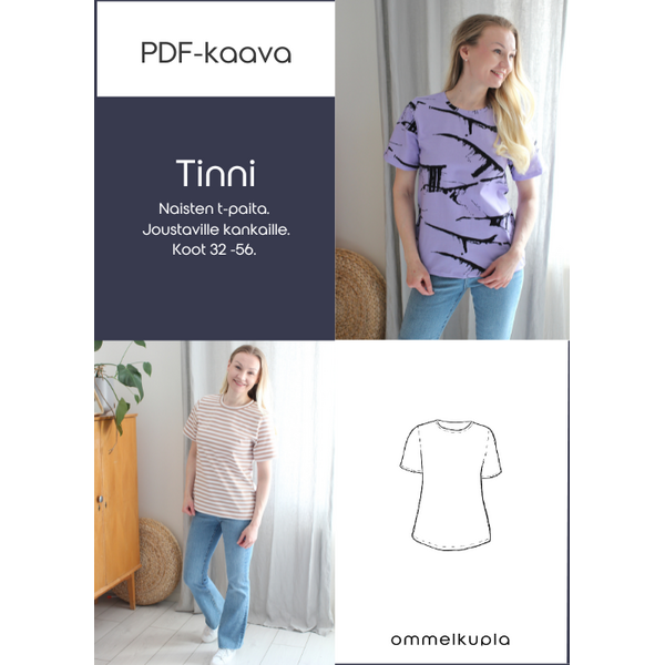 TINNI - Naisten t-paidan ompelukaava koot 32-56, PDF