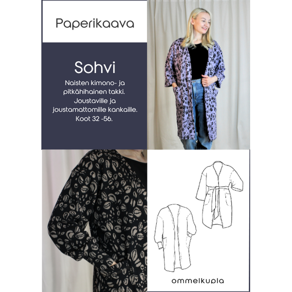 SOHVI - kimono- ja pitkähihaisen takin ompelukaava koot 32-56